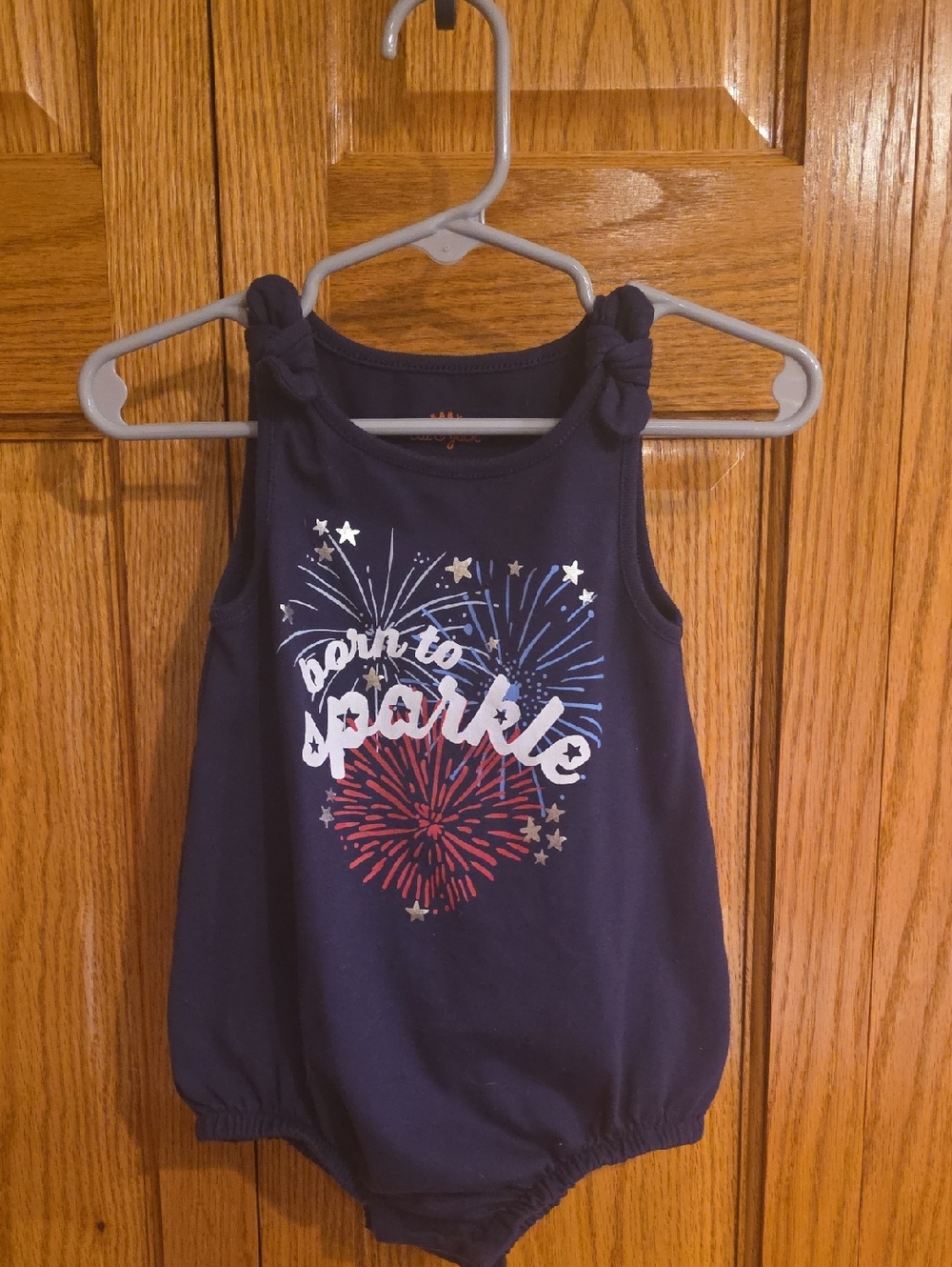 Carter's Navy Sleeveless Romper with Red, White & Blue Fireworks Graphic